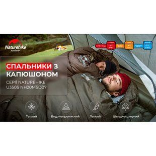 Спальник с капюшоном Naturehike U350S NH20MSD07, (-3&deg;C), правый, темно-зеленый 6927595764329-R фото