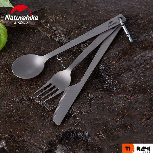 Набор столовых приборов (ложка, вилка, нож) из титана Naturehike NH19T011-D, серый с мешочком 6927595736739 фото