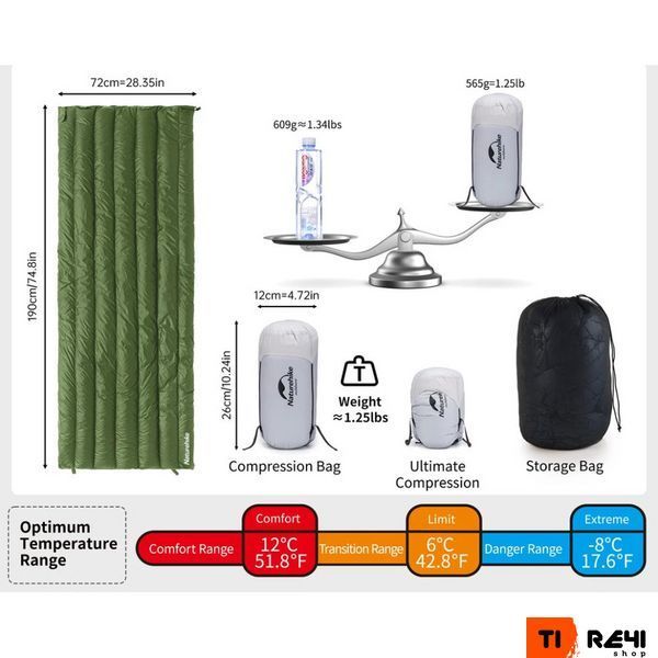 Спальный мешок с натуральным пухом Naturehike CWM295 CNK2300SD013, зеленый 6976023920882 фото