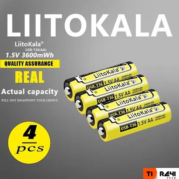 Набір акумуляторів з 4 шт LiitoKala USB-T36 + USB Type-C кабель зарядки USBT364+cable фото