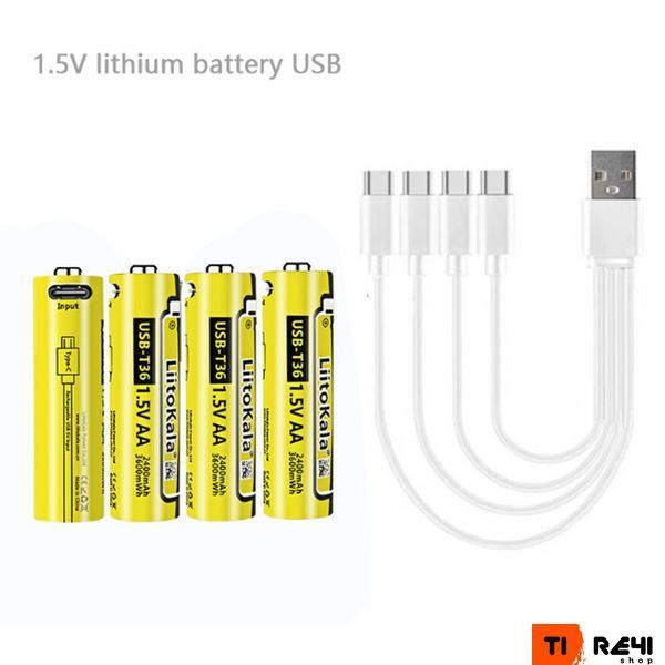Набір акумуляторів з 4 шт LiitoKala USB-T36 + USB Type-C кабель зарядки USBT364+cable фото
