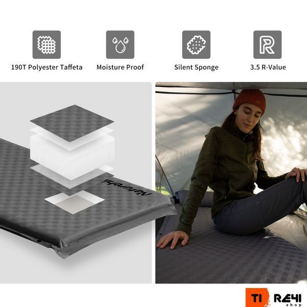Коврик самонадувающийся одноместный с подушкой Naturehike CNK2300DZ014, 60мм, графит 6976507663953 фото
