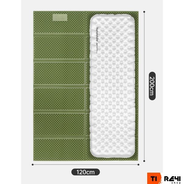 Килимок туристичний складаний двомісний IXPE Naturehike CNK2450WS044 з алюмінієвою плівкою, 200x120x1.8 см, оливковий 6927595789995 фото