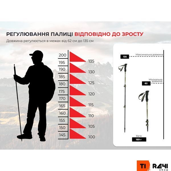 Трекінгова палиця 3-сек. Naturehike ST 03 7075 AL NH17D017-D, чорна 6975641885139 фото