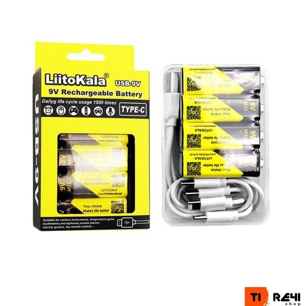 Набір акумуляторів з 4 шт LiitoKala Lii-USB-9V + USB Type-C кабель зарядки Lii-USB-9V4in1 фото