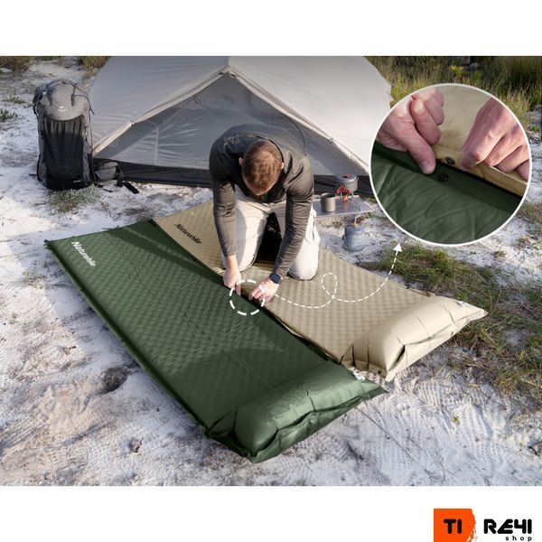 Матрас с подушкой ортопедический одноместный Naturehike CNK2450WS020, самонадувающийся, 200х63х10 см, бежевый 6927595712719 фото