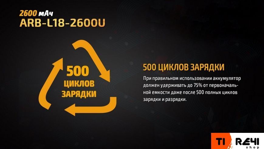 Акумулятор 18650 Fenix (2600 mAh) micro usb зарядка ARB-L18-2600U фото