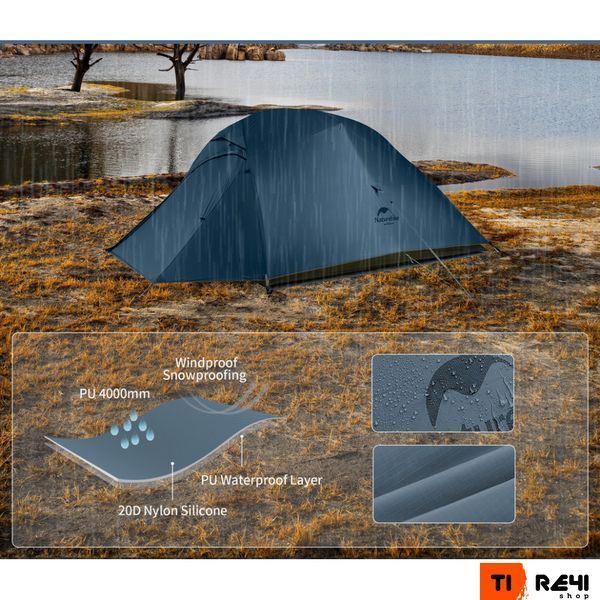 Палатка сверхлегкая трехместная с футпринтом Naturehike Cloud Up 3 UL NH18T030-T-T, 20D, темно-синяя 6927595783290 фото