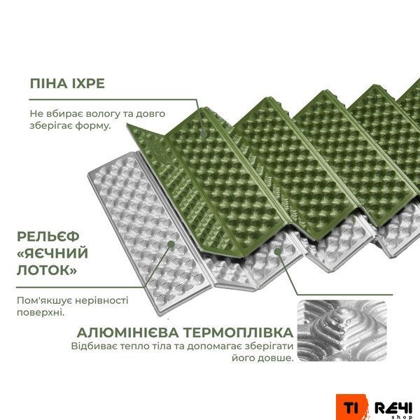 Коврик туристический складной одноместный IXPE Naturehike CNK2650WS010 с алюминиевой пленкой, 200x60x2.3 см, зеленый 6977465865663 фото