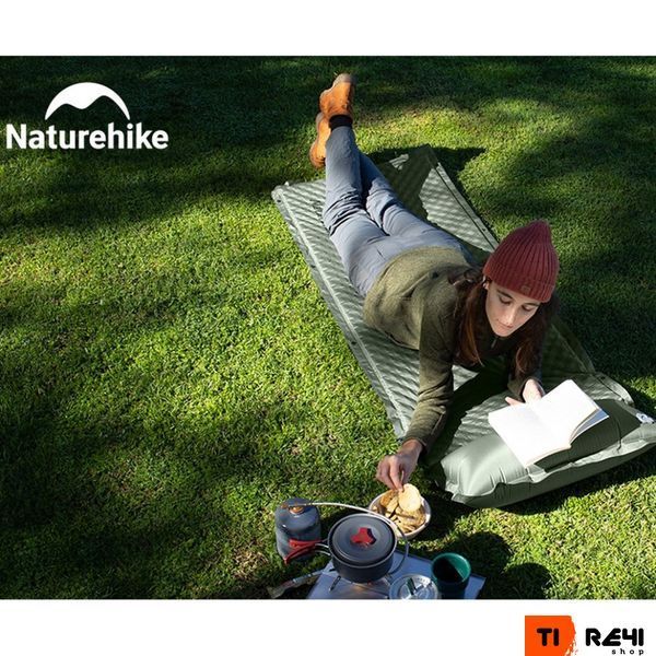 Матрас с подушкой ортопедический одноместный Naturehike CNK2450WS020, самонадувающийся, 200х63х10 см, темно-зеленый 6927595712733 фото