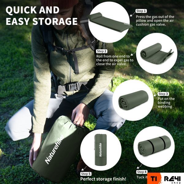 Матрас с подушкой ортопедический одноместный Naturehike CNK2450WS020, самонадувающийся, 200х63х10 см, темно-зеленый 6927595712733 фото