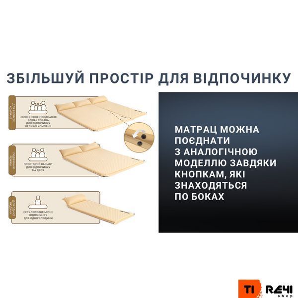 Самонадувающийся коврик одноместный с подушкой Naturehike CNK2300DZ014, 60 мм, бежевый 6976507663786 фото